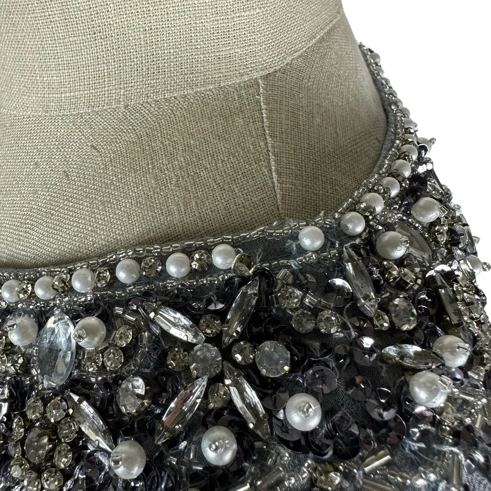 MAC DUGGAL 10739 Steel Gray Blue Embellished Sleeveless High Neck Midi Size 10 - Picture 5 of 10